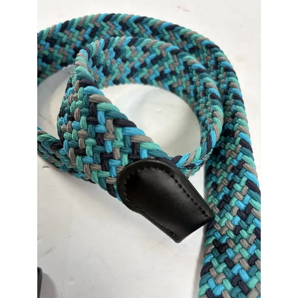 Nike G-Flex Braided Stretch Belt Teal Gray Navy Woven Leather Trim 46 Inch
